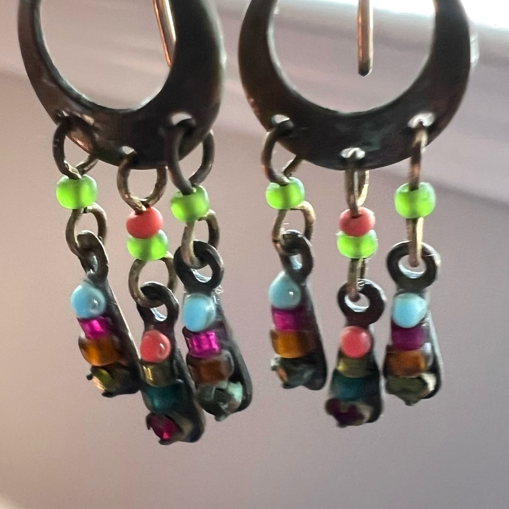 Artisan Multicolor Bohemian Beaded Dangle Earrings - Picture 2 of 7
